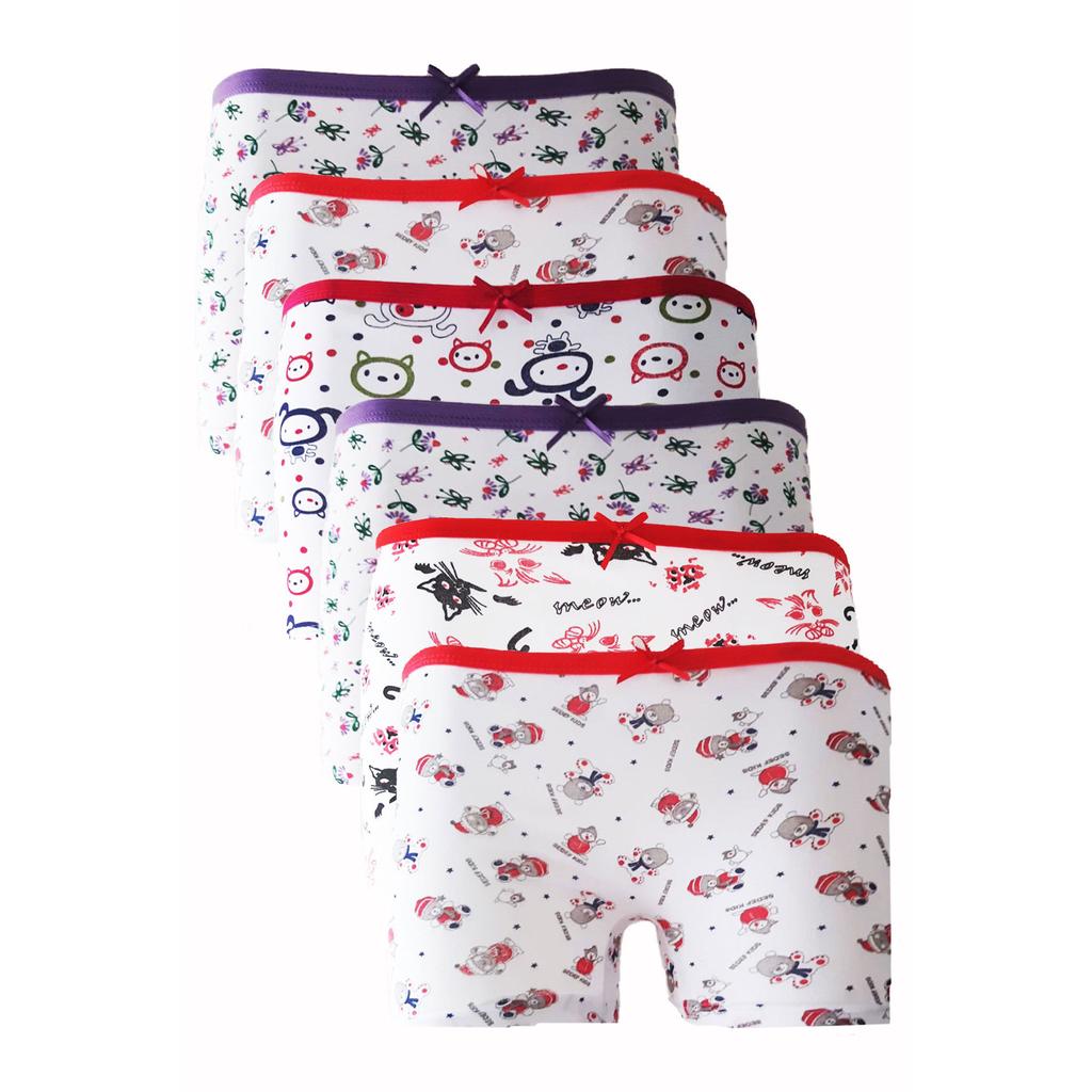 Pachet de 6 boxeri pentru fete din bumbac, cu modele colorate, imprimate distracție