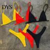 Women Swimsuit 2 Pcs/Set Bikini Set Backless Adjustable Straps Deep V Neck Padded Quick Dry Swimming Three-point G-string Lady Swimwear Water Sports