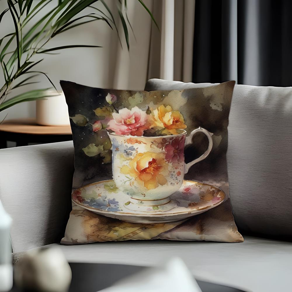 Hot CCup of Flowersew Cushion Cover Antidustmite Pillowcase Invisible Zipper Silky Short Plush Sofa Cushion Cover
