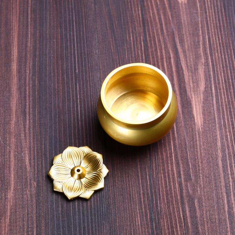 Pure Copper Gold Lotus Flower Incense Burner Mini Small Incense Stick Holder Aromatherapy Censer for Temple Teahouse Home Decor