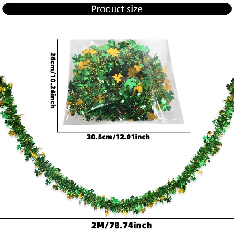 4Pcs Metallic Tinsel Twist Ornament 6.5ft Each Green Gold Fringes Artifical Vine for Irish Festival Holiday Decoration