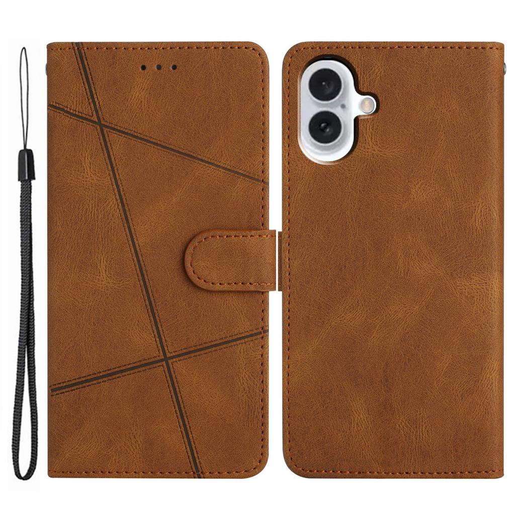 For iPhone 17 Wallet Case Line Imprinted Skin-Touch Leather Flip Phone Cover