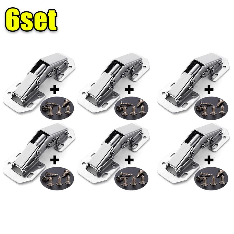 2/10PCS 90 Degree Steel Cabinet Hinges No-Drilling Buffer Hinge Kitchen Cabinet Cupboard Hinges DIY Furniture Hardware Tools