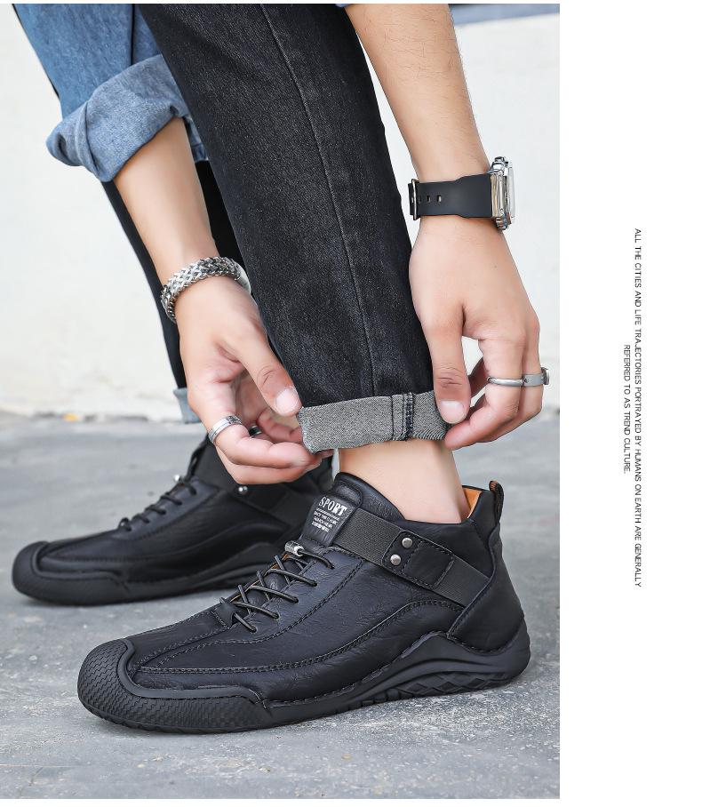 Men's Genuine Leather Soft Sole Casual Shoes - Autumn/Winter Large Size, Handmade and Comfortable.