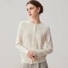 Women's Cashmere Cardigan: 3D Pearl Lace Flowers, Round Neck, Long Sleeve Knitwear for Autumn/Winter.