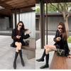 Studiolee fashionable comic legs~ temperament square head flat bottom bare boots bag legs medium tube thin boots women