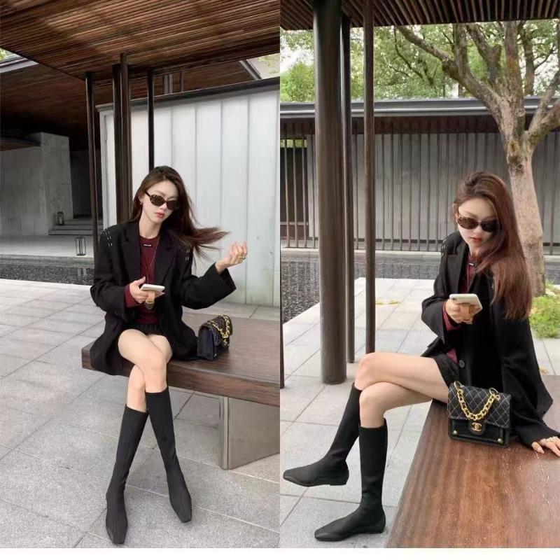 Studiolee fashionable comic legs~ temperament square head flat bottom bare boots bag legs medium tube thin boots women