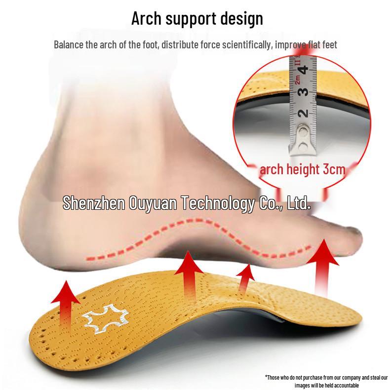 Cowhide Leather Arch Support & Metatarsal Massage Insole for Flat Feet - Unisex Casual Full-Length Pad