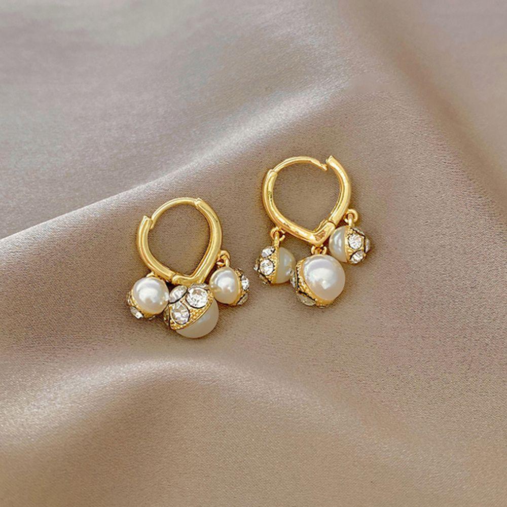 

Design Party Lady Women Jewelry Accessories Korean Earrings Buckle Pearl Hoop Earrings Rhinestone золотой