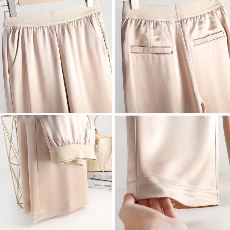 Women's High Waist Elastic Waist Satin Wide Leg Pants