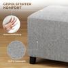 Square Stool, Small Ottoman with Side Pocket, Footrest In Linen-Look Fabric with Rubber Wood Legs, Light Grey