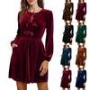 Women Short Velvet Dress With Pockets Winter Long Sleeve  Dresses
