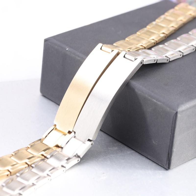 Stainless Steel Two-Tone Smooth 12mm Link Bracelet With Engraved Cross Charm Men Women Minimalist Geometric Design