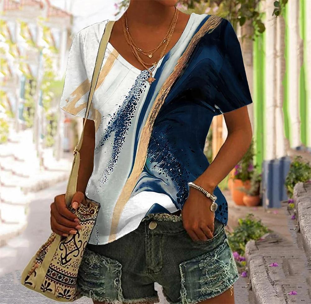 Fashionable Summer Color Blending Printed Women's T-Shirt Y2k Clothes T-Shirts for Women Top Y2k Graphic T-Shirts Tops for Women