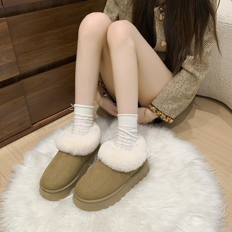 Solid Color Large Size Snow Boots Women's 2025 Winter New Fluffy Piled Thickened Warm Wear-resistant Heightening Cotton Boots Cotton Shoes