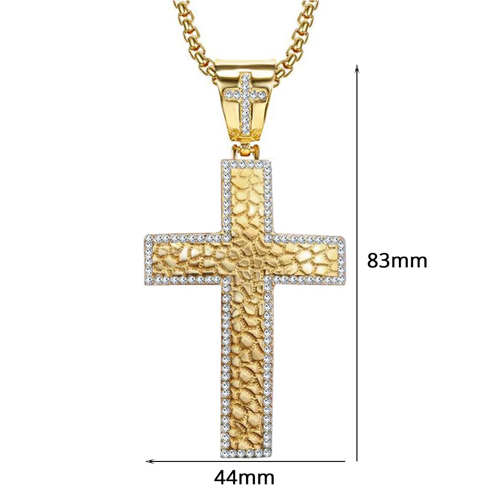 Iced Out CZ Large Big Cross Pendant With Chain Gold Color Stainless Steel Men Necklace Hip Hop Bling Bling Jewelry N1492