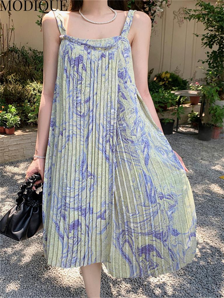 MODIQUE Summer Women Elegant Floral Print Casual Beach Sleeveless Chiffon Girly Halter Short Dresses Holiday Lady Fairycore Sweet Dresses