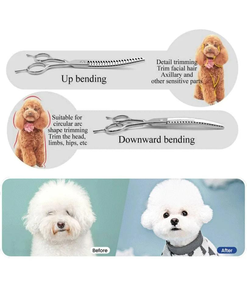 Professionelle Tierpflege-Schere 7 Zoll Gebogene Ausdünnungsschere für Hunde & Katzen Ideal für Heimgebrauch