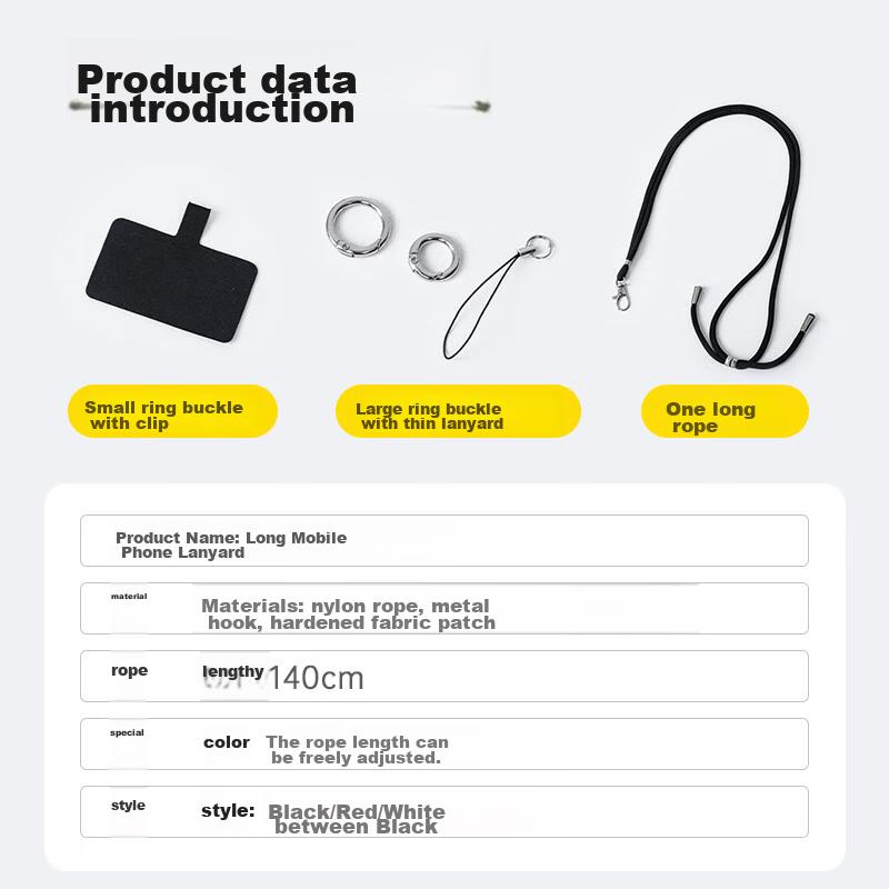 Phone Lanyard, Neck Strap, Crossbody, Adjustable Length, Retractable, Anti-Loss Wrist Strap, Long Style, Suitable for Apple, Huawei, Android