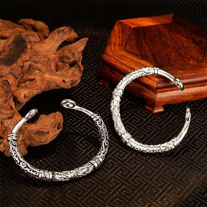 Vintage Carving Flower Pattern Bangle For Men Jewelry Cool Domineering Buddha Sun Wukong Bangle Male Hand Wrist Accessories