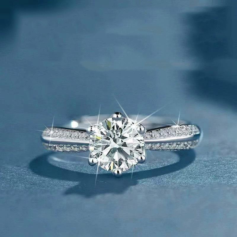 Moissanite Simulation Diamond Women's Ring, Classic Fashion Ring, One-carat Half-wall, Adjustable Opening