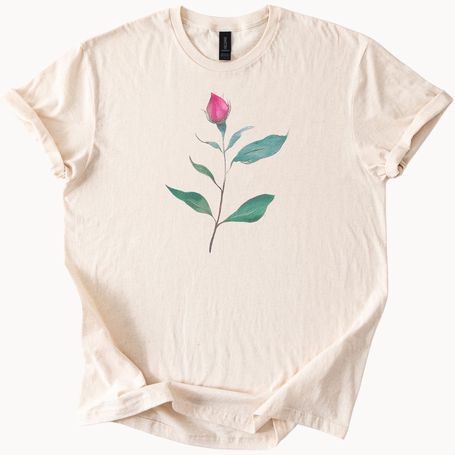 Rosebud Floral Graphic Shirt Natural Cotton Tee Artistic Flower Print 150