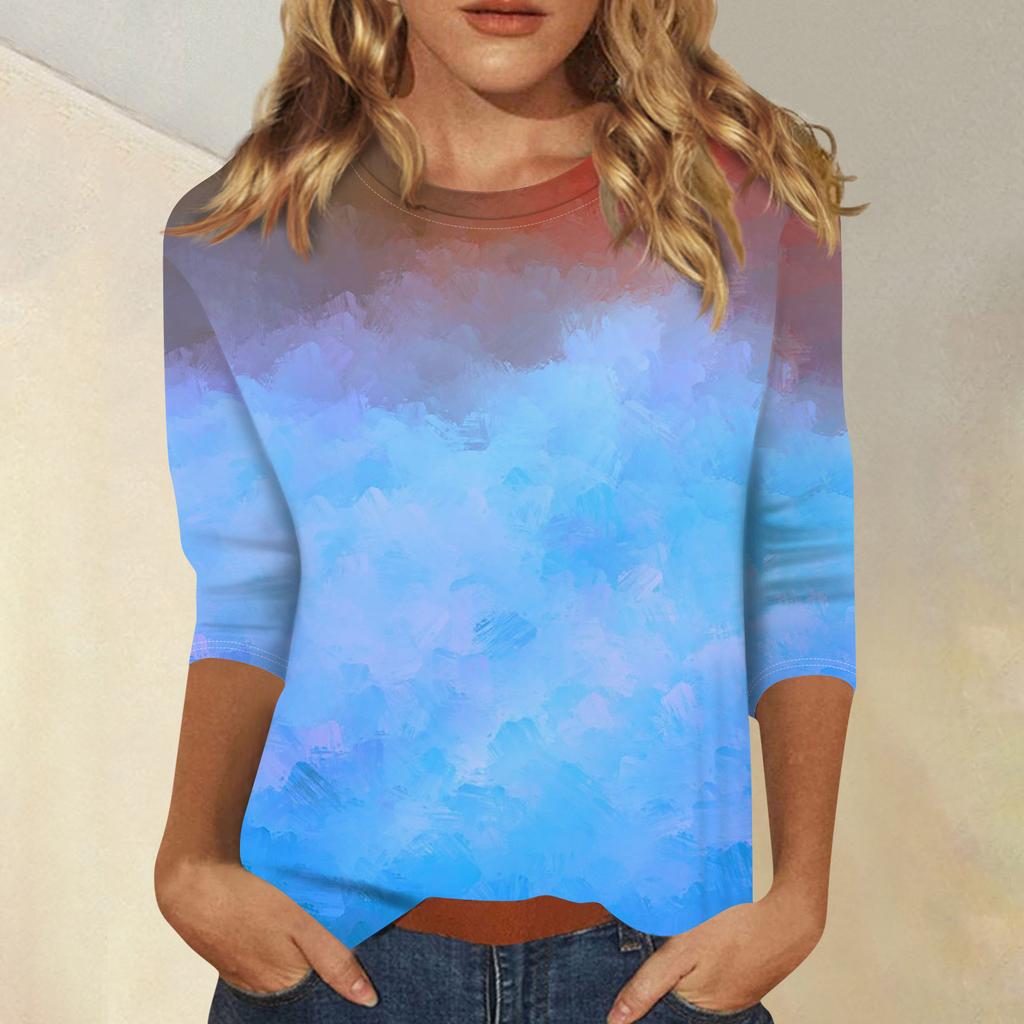 Women's Loose Casual Floral Print Round Neck Three-quarter Sleeves