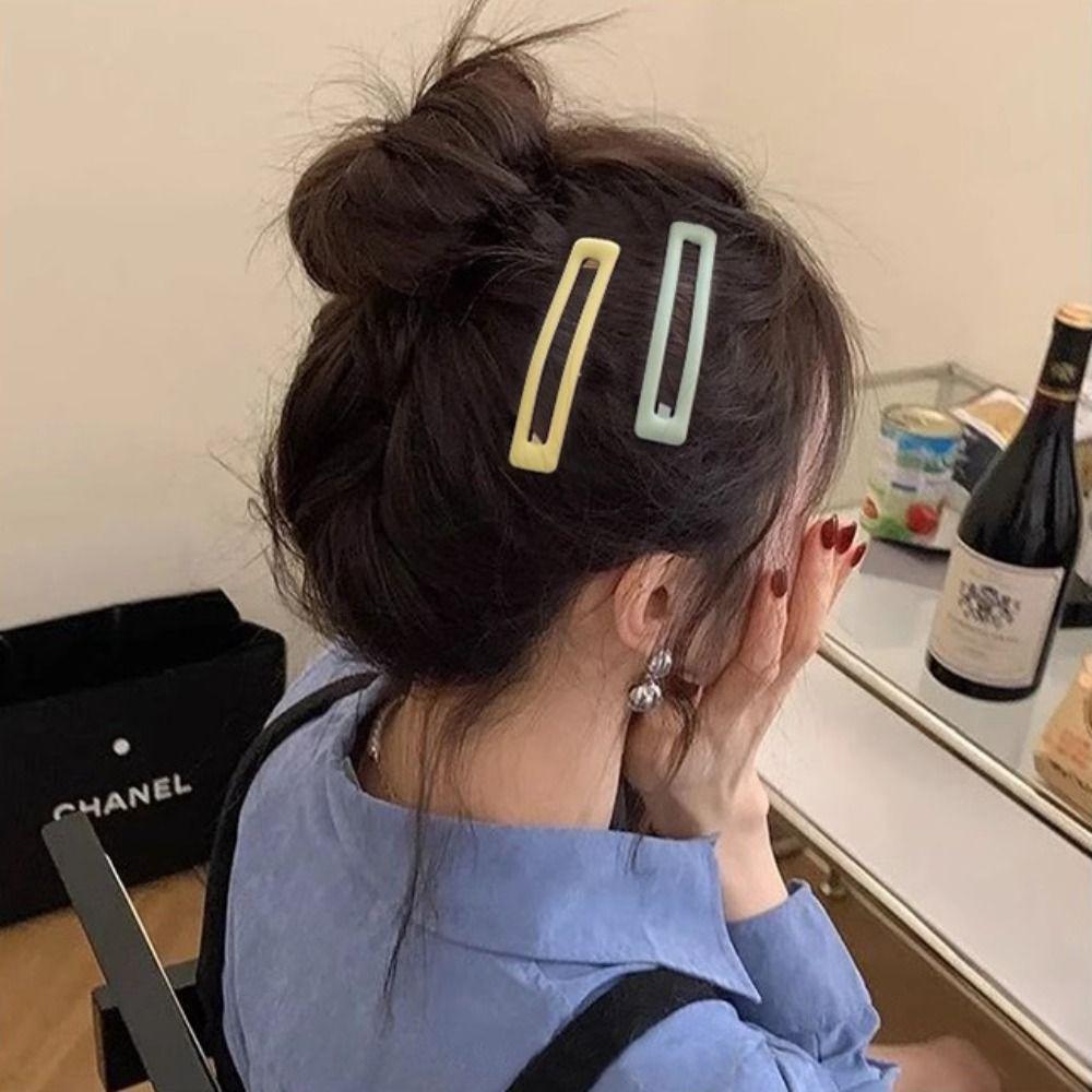 6pcs/set Metal Geometry Barrettes Frosting Rectangle Hairpins French Daily