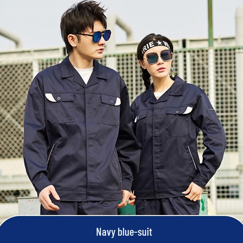Men's Pure Cotton Embroidered Workwear Set - Long Sleeve, Wear-Resistant, Ideal for Welding & Auto Repair.