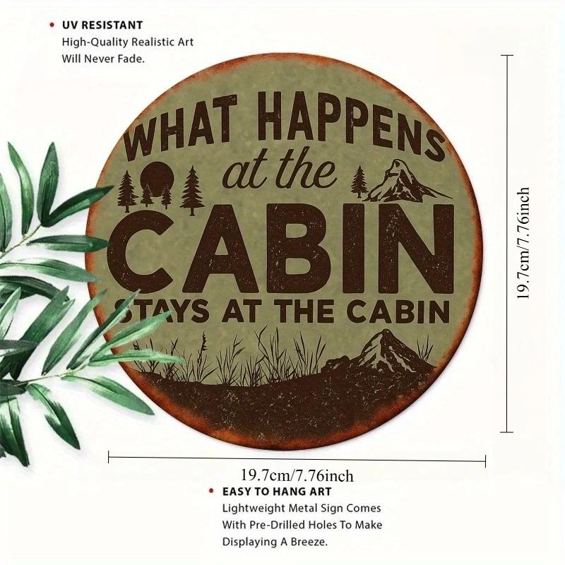 DDPNKL 2D Flat,Rustic Cabin Wall Art - What Happens at the Cabin Stays at the Cabin Iron Sign with Mountain & Pine Tree Design (as the picture,M)