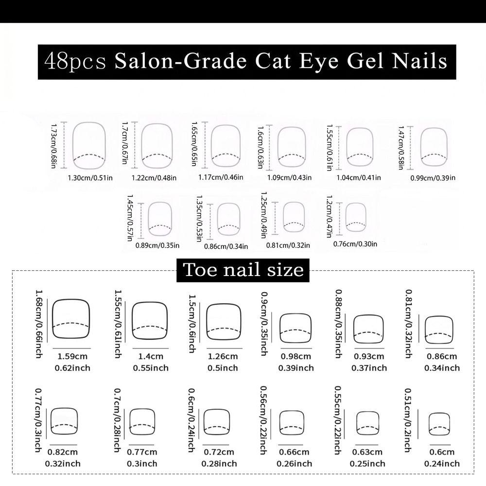 48Pcs Glossy Finish False Nails Set Short Square Shape Short Tip Toenail  For Fingernails & Toenails