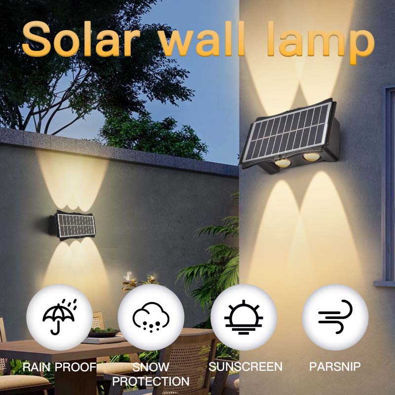 Solar Wall Light IP65 Waterproof Mounted Up-Down Lighting Warm Light Decorative Wall Lamp for Garden Hotel Villa Patio Landscape