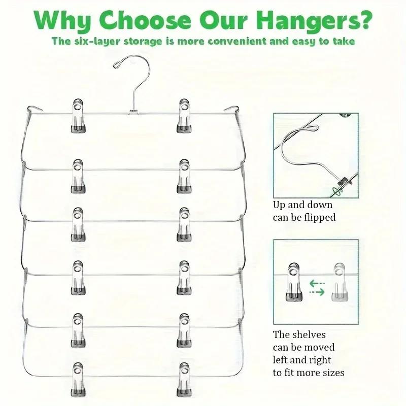 High Quality 6-Tier Metal Pants Hanger With Clips Space-Saving - Durable, Multi-Layer Storage For Skirts And Trousers, Black