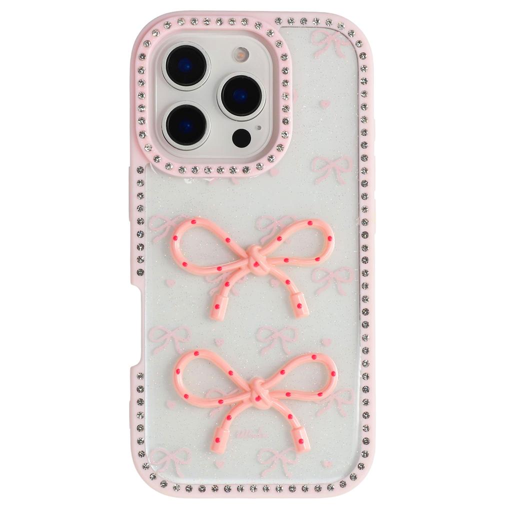 Für iPhone 16 Pro Hülle Zwei Schleifen Epoxid Design TPU+PC Handy Rückseite Strass Dekor
