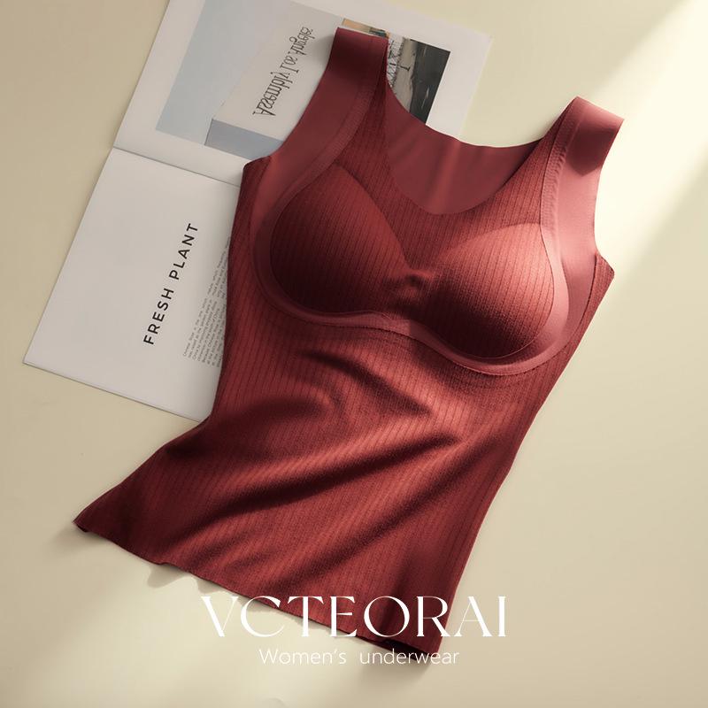 

VCTEORAI Женский базовый жилет большого размера из матового флиса с теплогенерацией, облегающего кроя, с нагрудными вкладышами для осени/зимы 3XL=70-80kg коралл красный