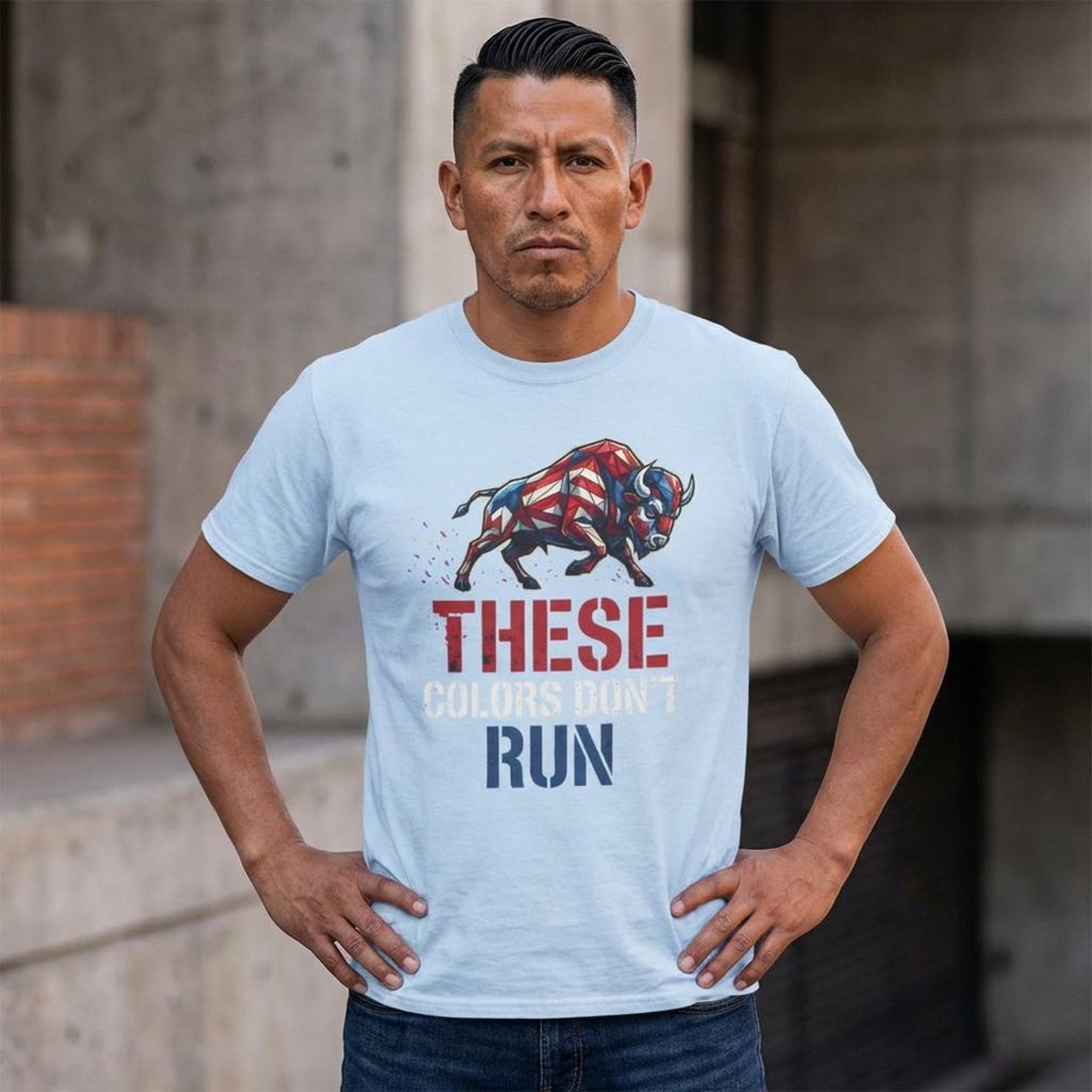 American Flag Bull These Colors Don t Run T-Shirt | Patriotic USA Graphic Tee S