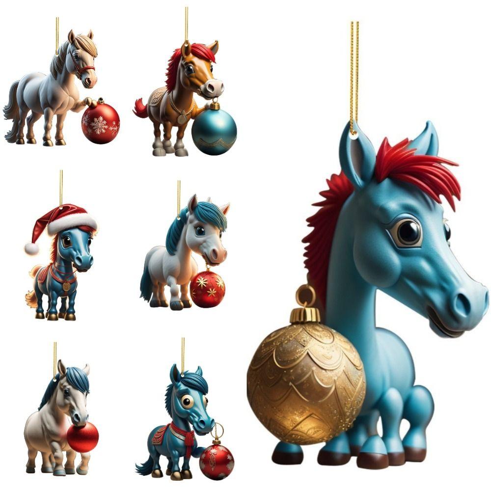 2D Flat Christmas Hanging Pendant DIY Accessories Multi-scene Car Horse Pendant Acrylic Xmas Tree Hanging Ornament Navidad Decor