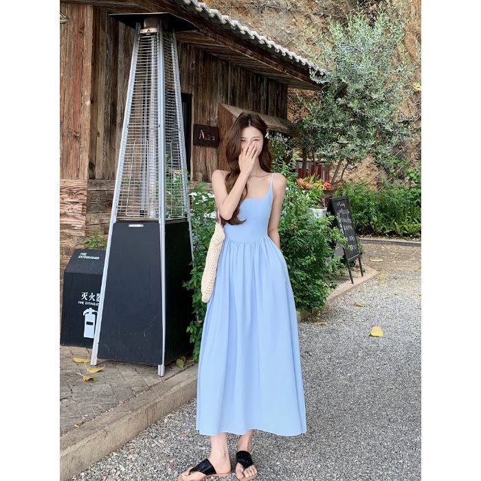 Gentle Wind French Suspender Dress, Children's Summer Seaside Vacation Temperament, Waist and Thin A-shaped Long Dress