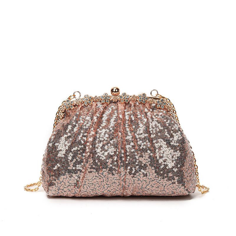 2025 New Temperament Light Luxury Celebrity Holding Dinner Bag Trendy Fashion High Sense Sequined Chain Messenger Bag