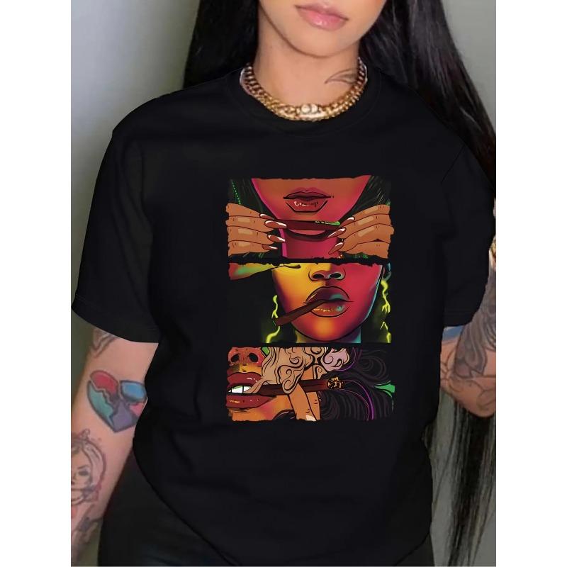 European Size Comic Cool Pattern Print+ Short Sleeve+ Round Neck T-Shirt