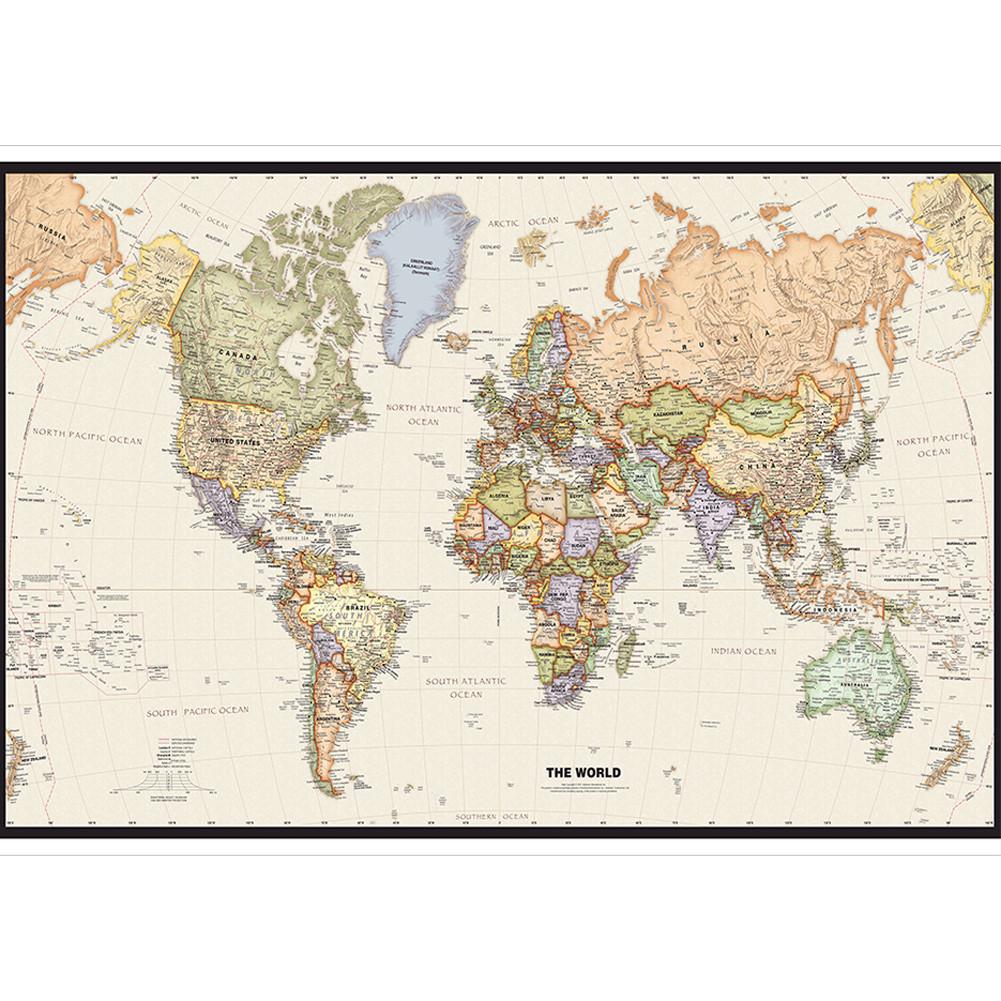 84.1*118.9cm Póster de Mapa Mundial Grande para Pared Estilo Retro Vintage Mapa Político para Decoración de Hogar Oficina Escuela Herramientas de Viaje Mapa del Mundo