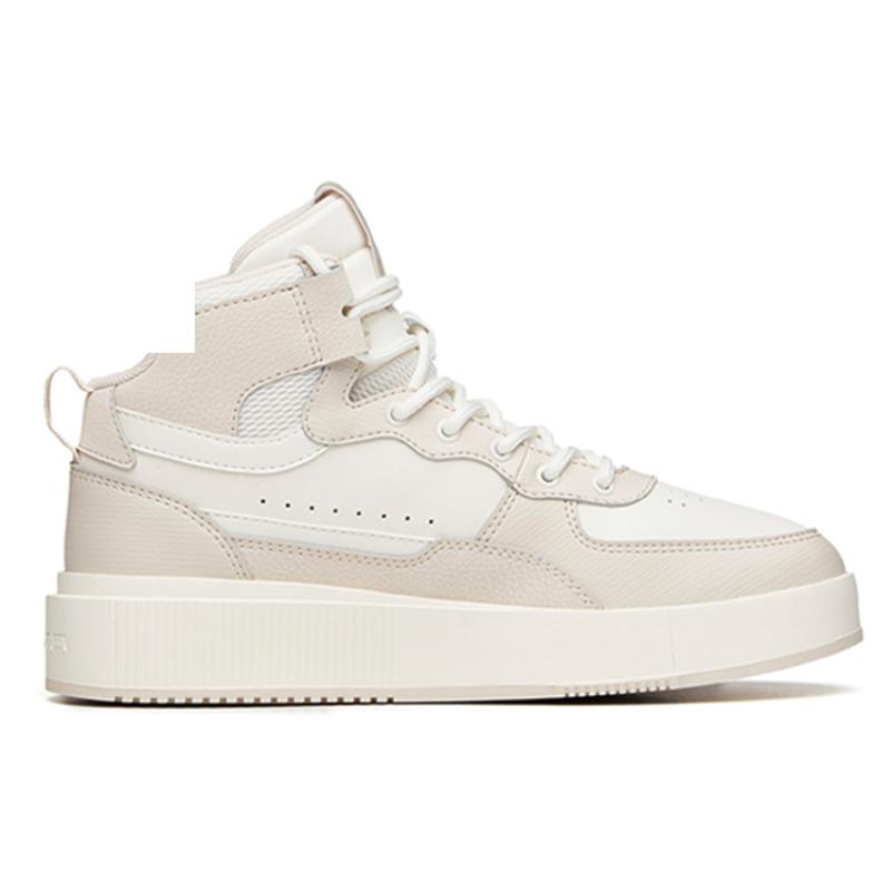 Anta Life Collection Non-slip Lightweight High-Top Skateboard Shoes Women's White Gray Sneakers 922138011-3