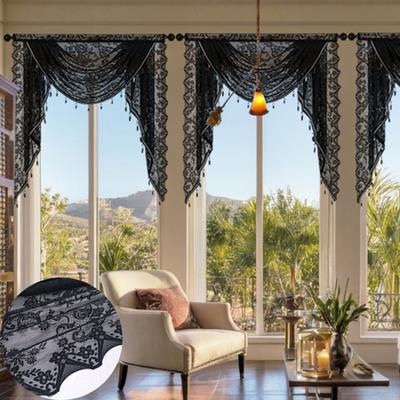 Black Beaded Lace Waterfall Valance Lightweight Breathable Easy Installation Luxurious