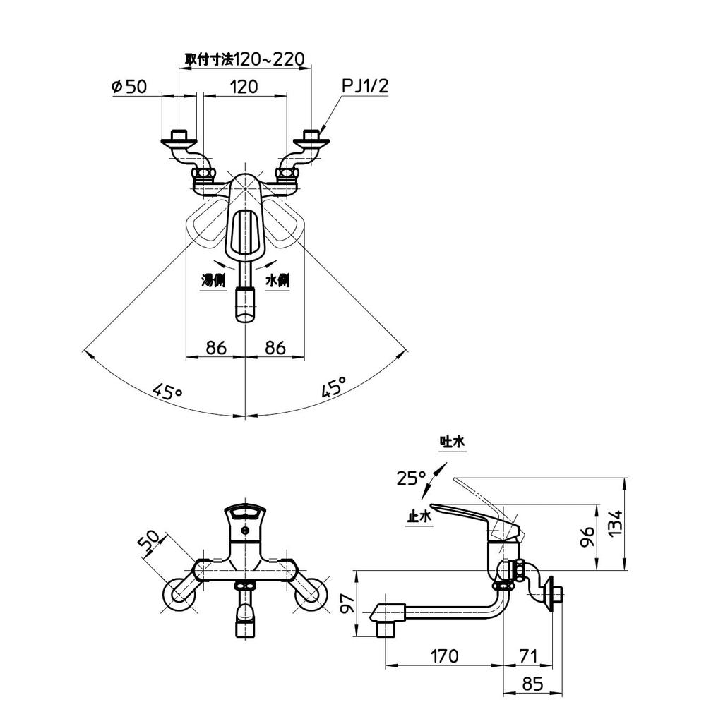 SANEI Single Mixer Tap Eco Type Water and Gas Saving Hot Water Tap Plated Handle K1700ED-4UR-13