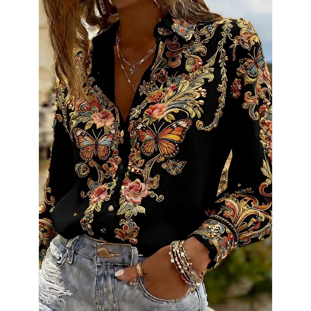 New Men's Long Sleeved Shirt with 3D Printed Butterfly Pattern On the Collar, Luxurious Men's Top, Soft and Comfortable