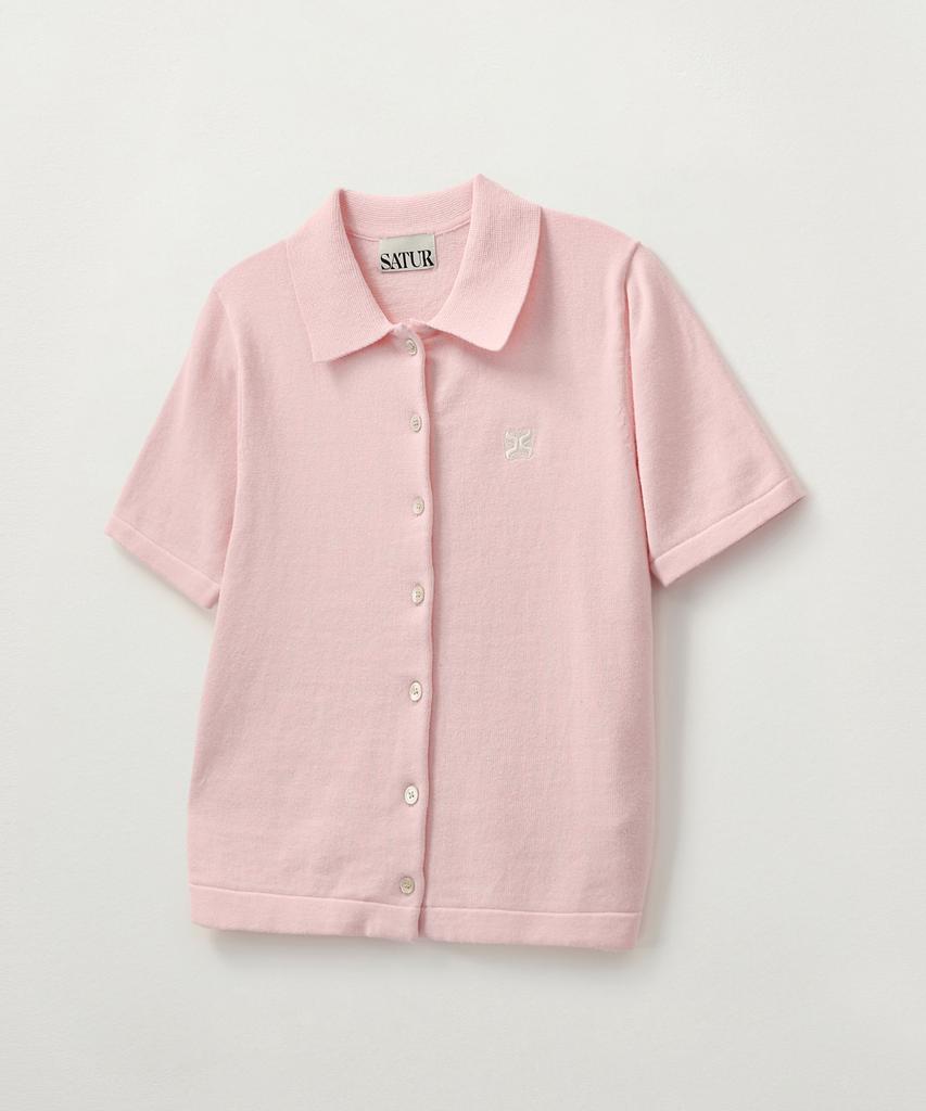 Seteo (W) Basic Cotton Collar Half Cardigan Pink