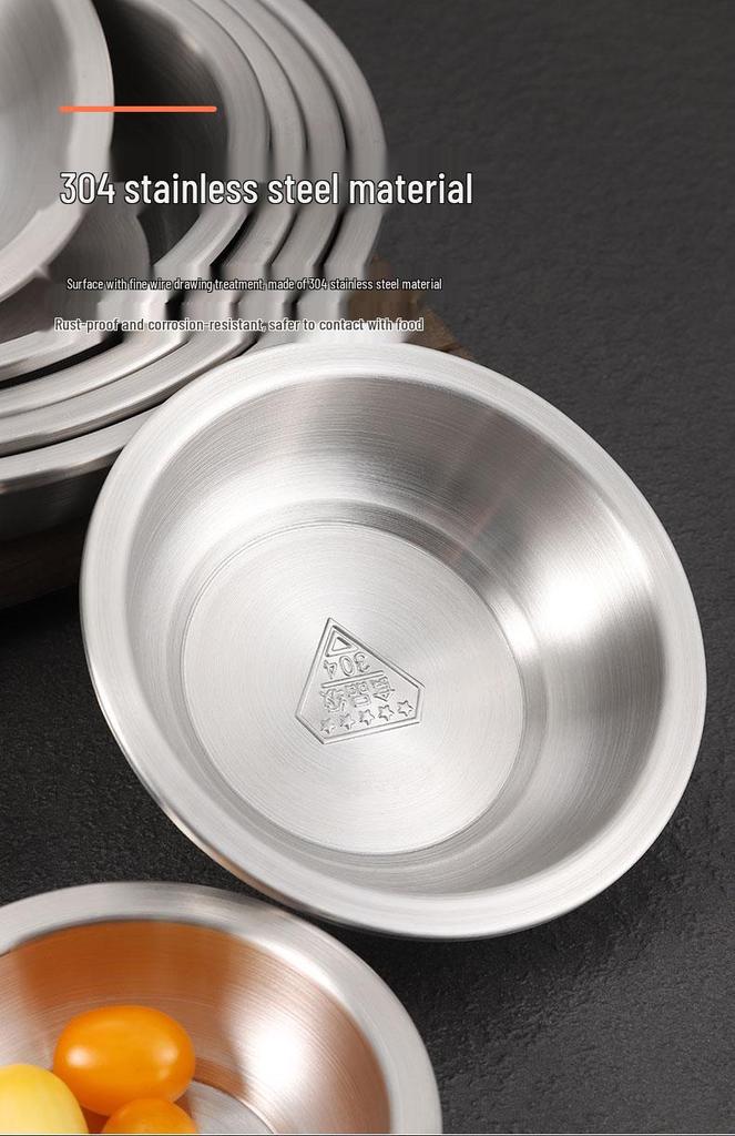 304 Stainless Steel Deepened Vegetable and Dinner Plate, Thickened Flat Bottom for Soup and Fish, Brushed Finish