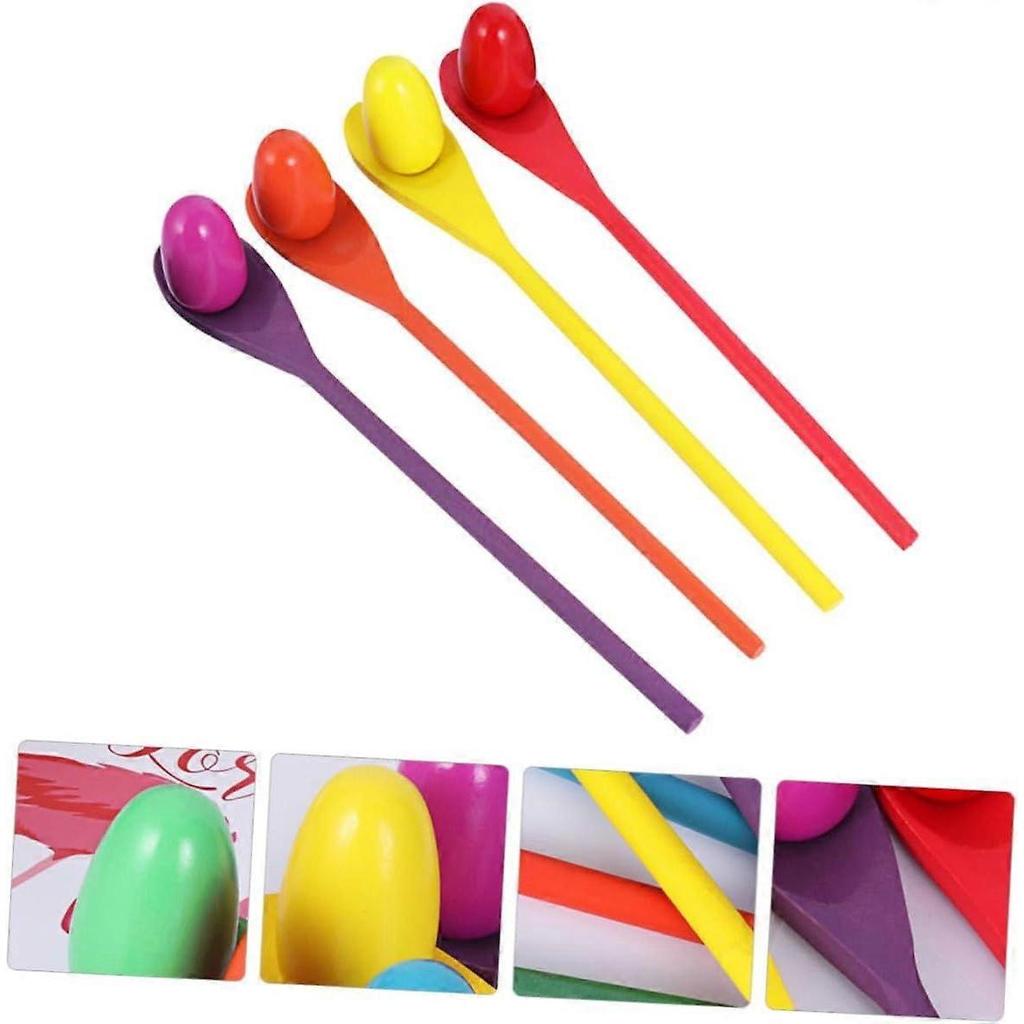 4 Pack Wooden Spoon Throwing Toy Wooden Egg Balance Game Lawn Game Outdoor Activity Toys