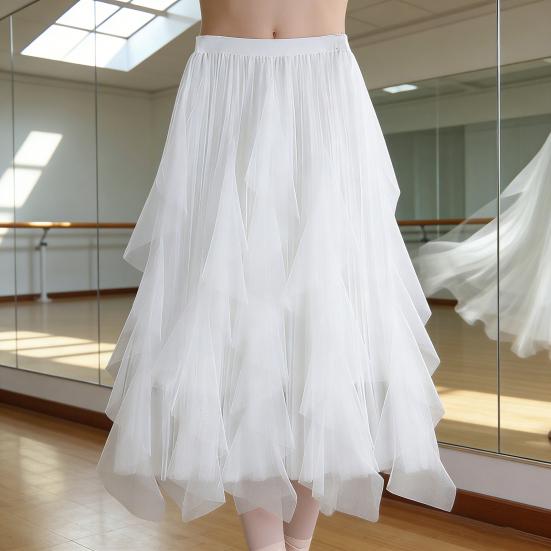 Spódnica Tiulowa Damska Elastyczna Wysoki Stan Linia A Długa Tiulowa Spódnica Bajkowa Zwiewna Warstwowa Wielowarstwowa Maxi