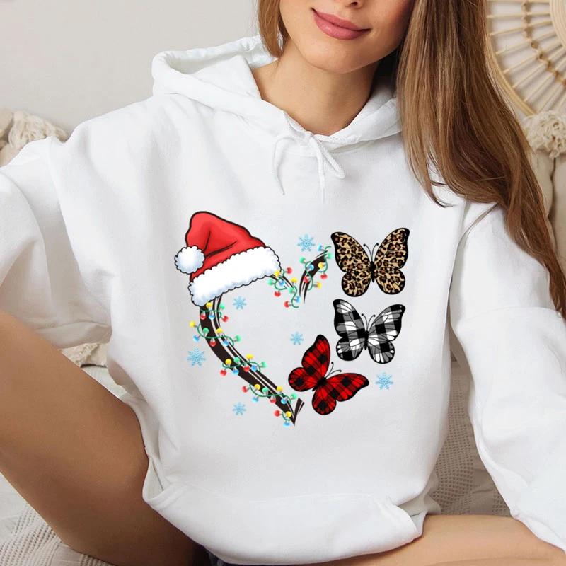 Funny Christmas Heart Lights Graphic Sweatshirt Hoodie Women Animals Lover Gift For Christmas Santa Hat Heart Hoodies Tops